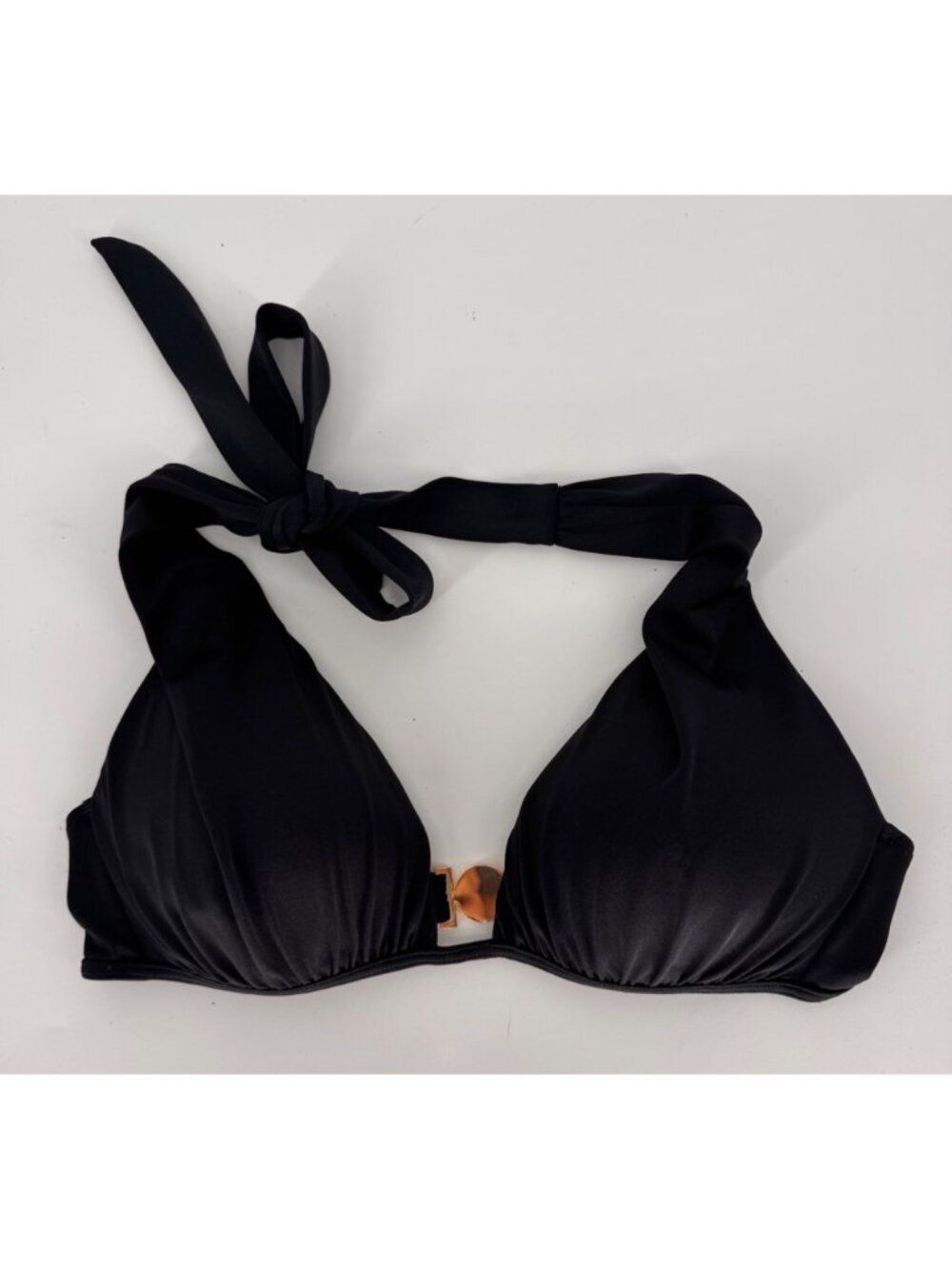 Victorias Secret Womens Vintage Y2K Black Gold Logo Clasp Halter Bikini Top  M